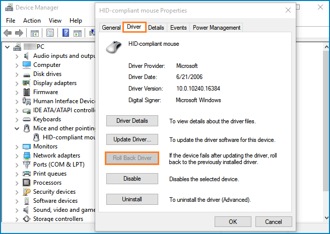Fix mouse lag-Roll Back the Mouse Driver