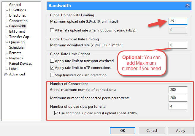 Best uTorrent Settings to Increase Download Speed-Bandwidth setting