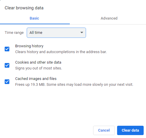 chrome err_network_changed-Clear Browsing Data in Chrome